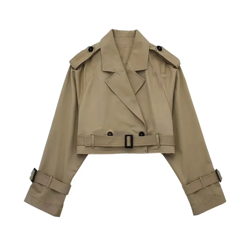 Kurzer Damen Trenchcoat mit Gürtel und verstellbaren Ärmeln