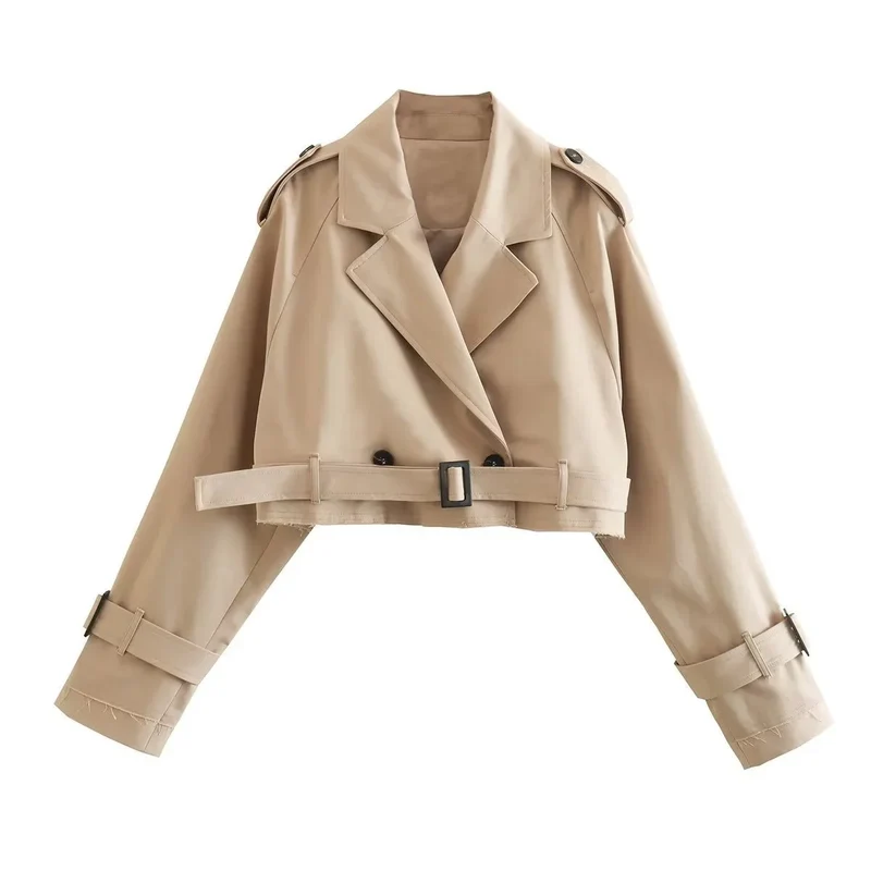 Kurzer Damen Trenchcoat mit Gürtel und verstellbaren Ärmeln