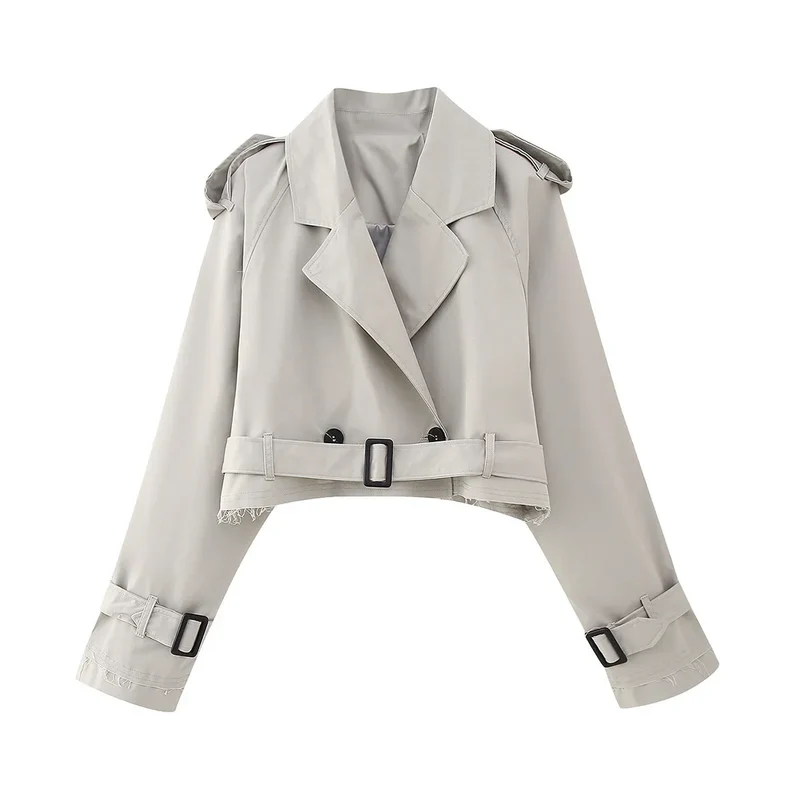 Kurzer Damen Trenchcoat mit Gürtel und verstellbaren Ärmeln