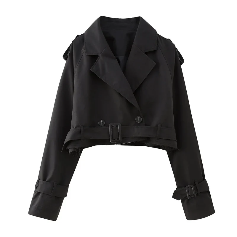 Kurzer Damen Trenchcoat mit Gürtel und verstellbaren Ärmeln