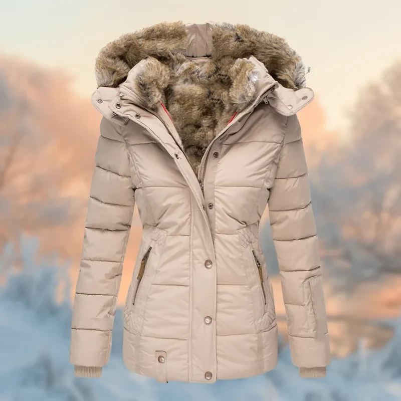 Winter Steppjacke mit Plüschfutter und Kapuze für Damen
