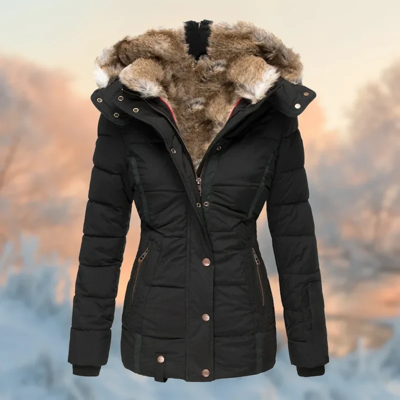 Winter Steppjacke mit Plüschfutter und Kapuze für Damen