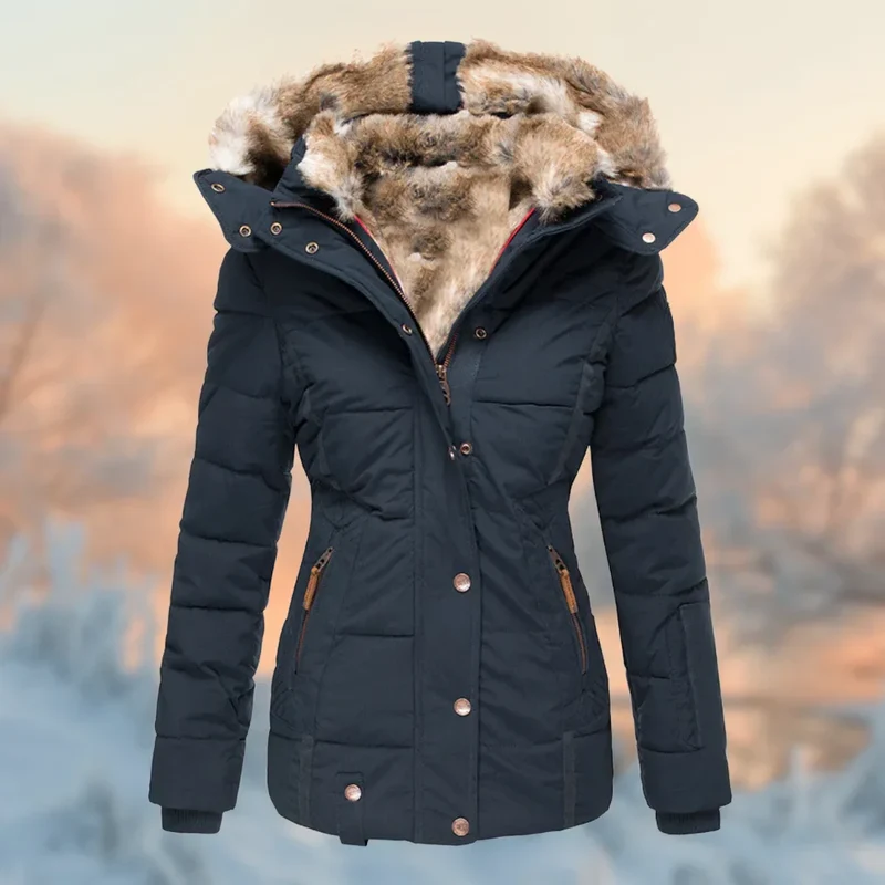 Winter Steppjacke mit Plüschfutter und Kapuze für Damen