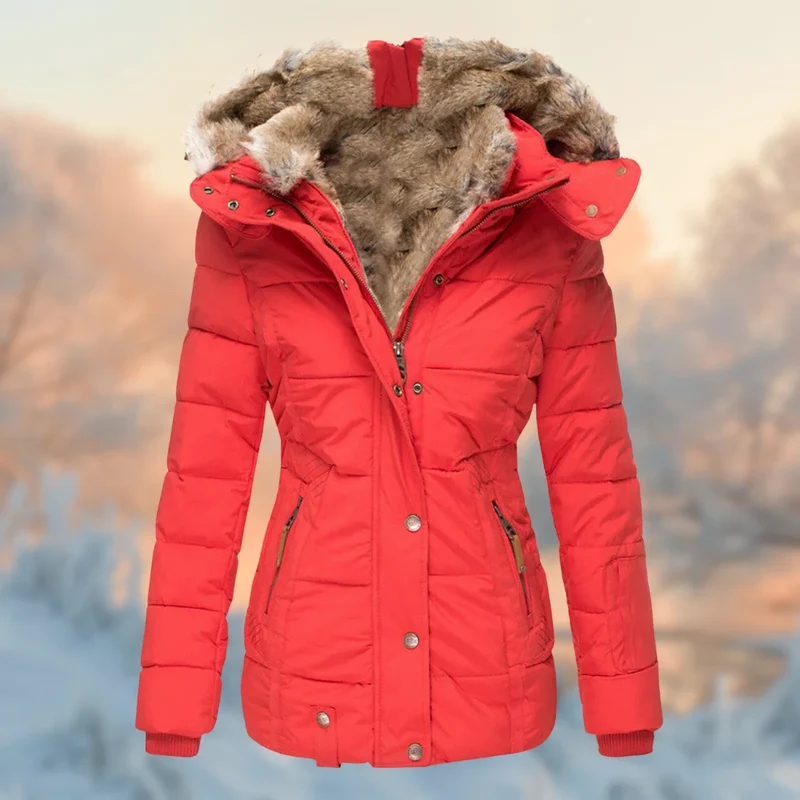 Winter Steppjacke mit Plüschfutter und Kapuze für Damen