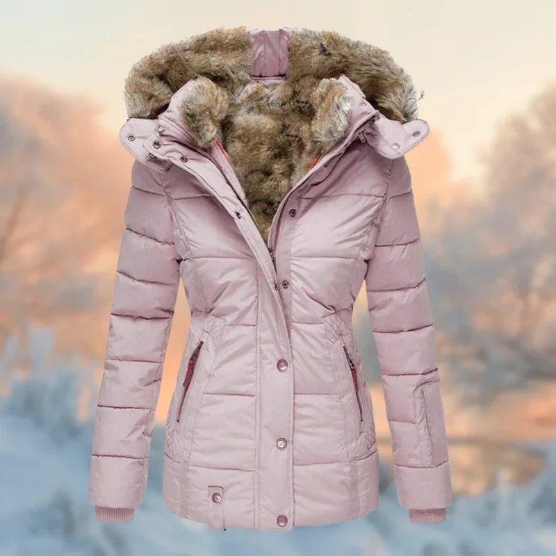 Winter Steppjacke mit Plüschfutter und Kapuze für Damen
