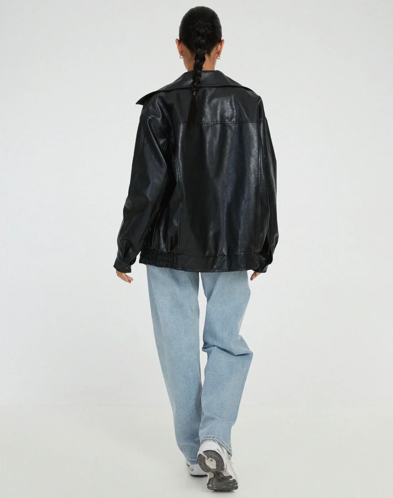Damen Oversized Jacke im Biker-Stil