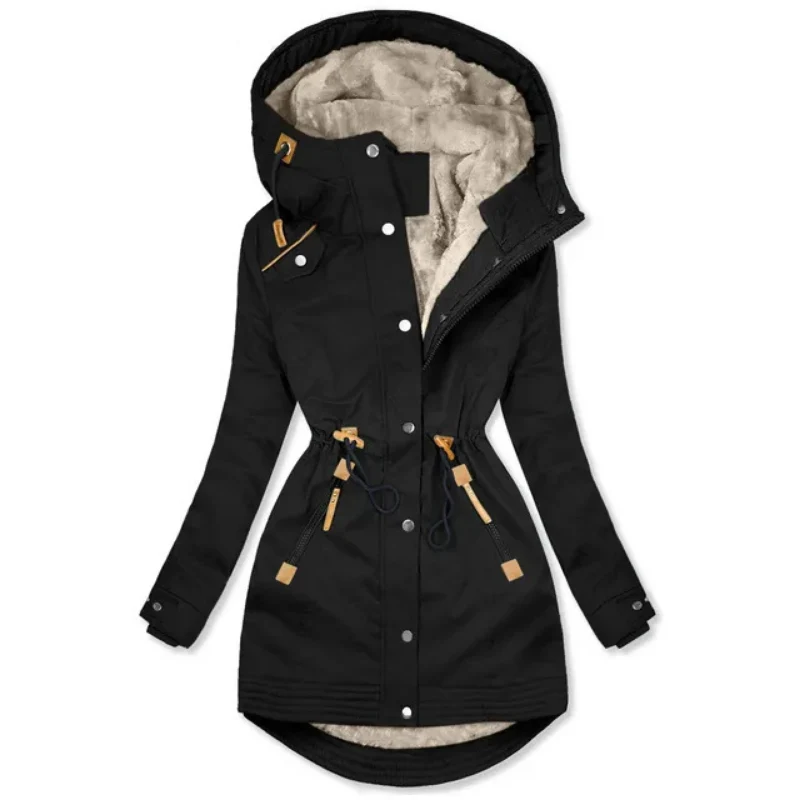 Winterjacke Damen Mit Kapuze | Parka Mit Reißverschluss und Kordelzug