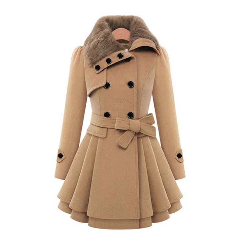 Winterjacke Damen Lang Mit Gürtel und Kapuze | Mit Knöpfen und Seitentaschen