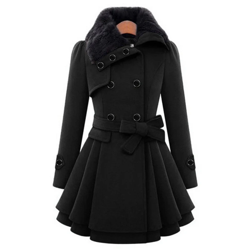 Winterjacke Damen Lang Mit Gürtel und Kapuze | Mit Knöpfen und Seitentaschen
