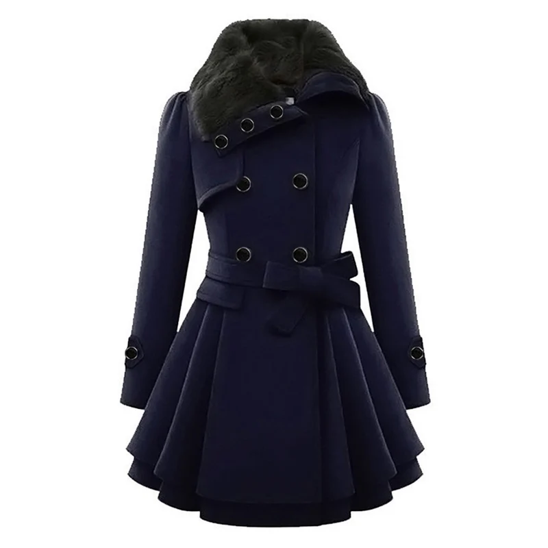 Winterjacke Damen Lang Mit Gürtel und Kapuze | Mit Knöpfen und Seitentaschen