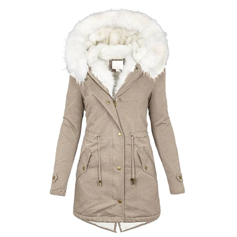 Winterjacke Damen Lang Mit Kapuze | Parka Mit Reißverschluss und Kordelzug