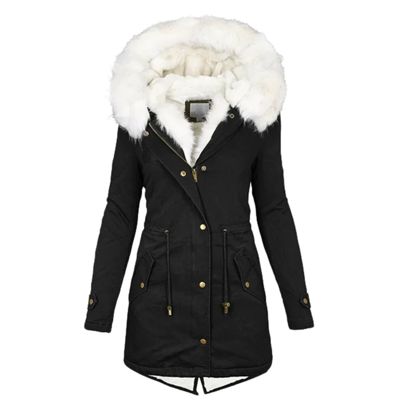 Winterjacke Damen Lang Mit Kapuze | Parka Mit Reißverschluss und Kordelzug