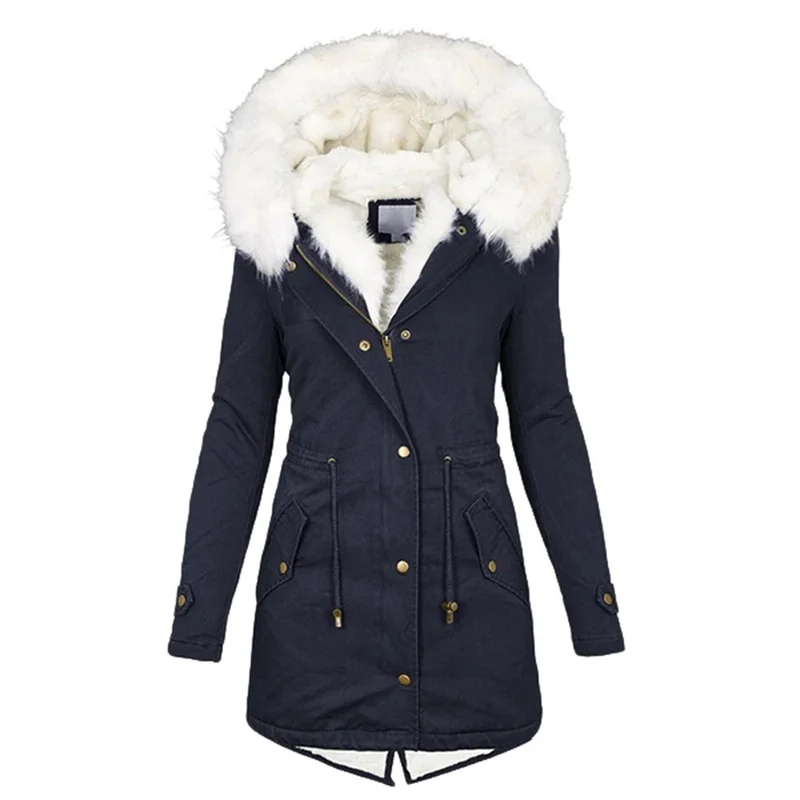 Winterjacke Damen Lang Mit Kapuze | Parka Mit Reißverschluss und Kordelzug