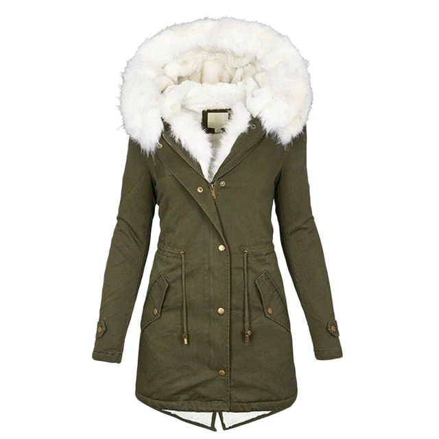 Winterjacke Damen Lang Mit Kapuze | Parka Mit Reißverschluss und Kordelzug