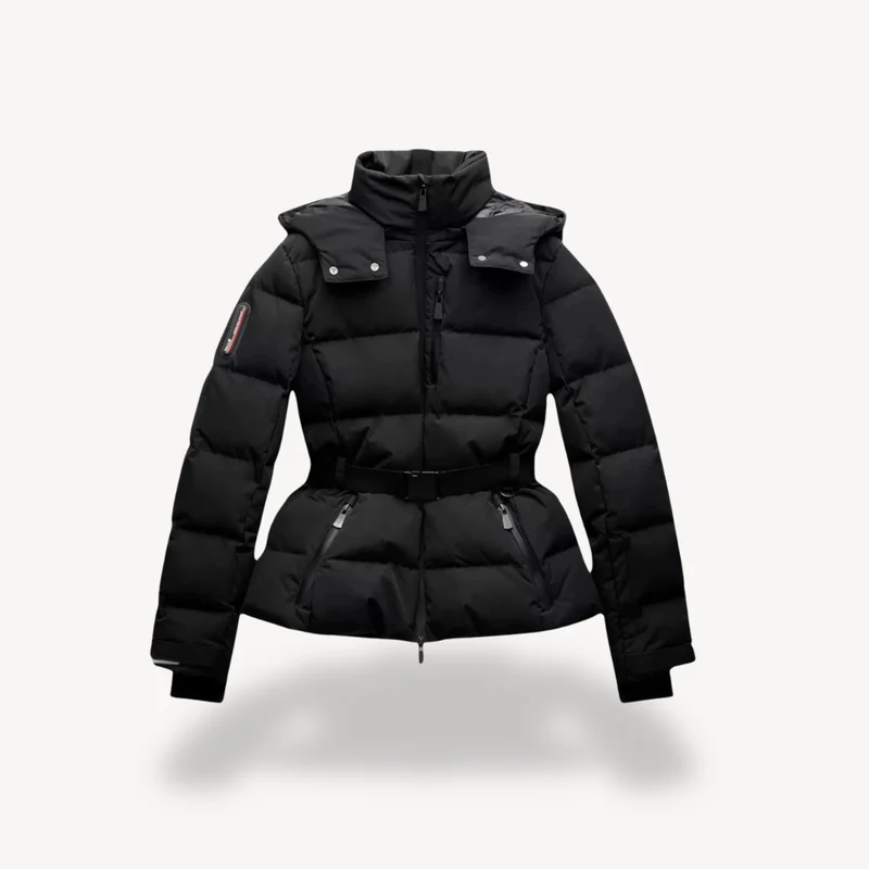 Winterjacke Damen Kurz | Steppjacke mit Gürtel und Hohem Kragen