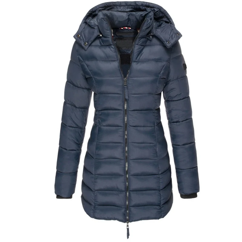 Winterjacke Damen Gefüttert Mit Kapuze | Lang Mit Reißverschluss und Taschen