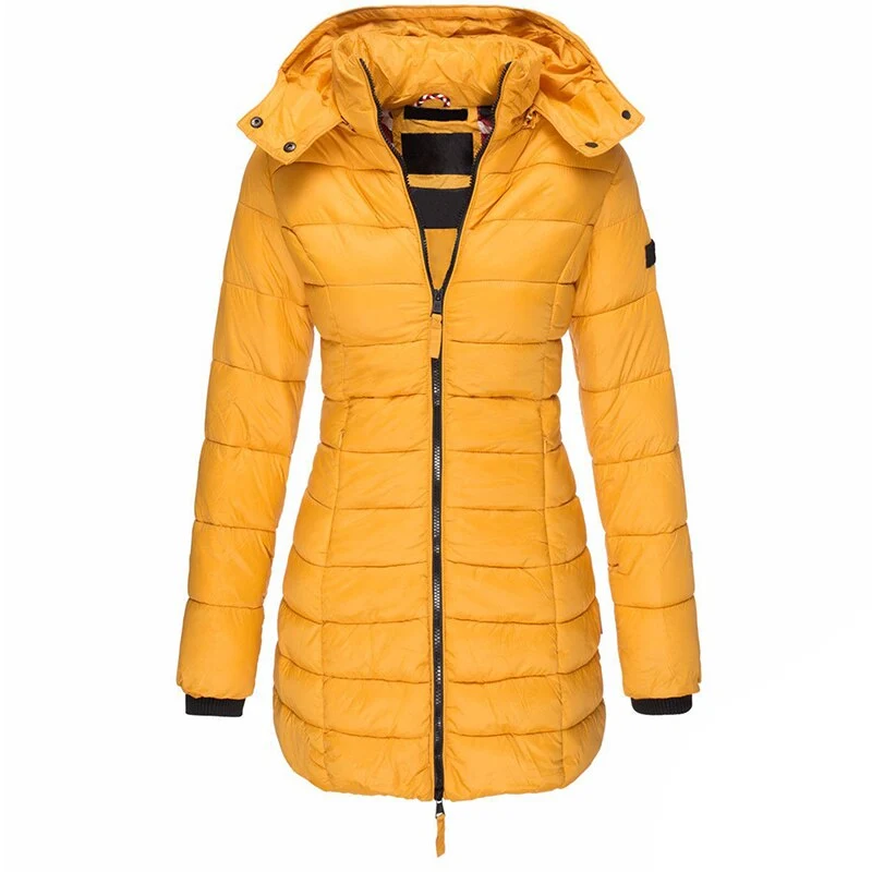 Winterjacke Damen Gefüttert Mit Kapuze | Lang Mit Reißverschluss und Taschen