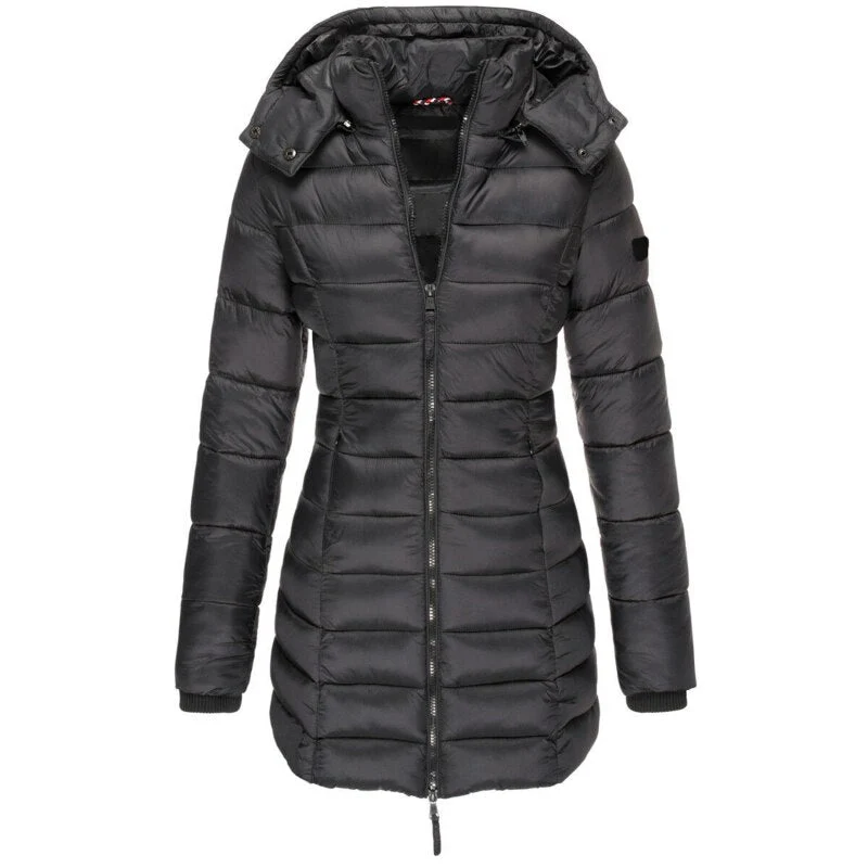 Winterjacke Damen Gefüttert Mit Kapuze | Lang Mit Reißverschluss und Taschen
