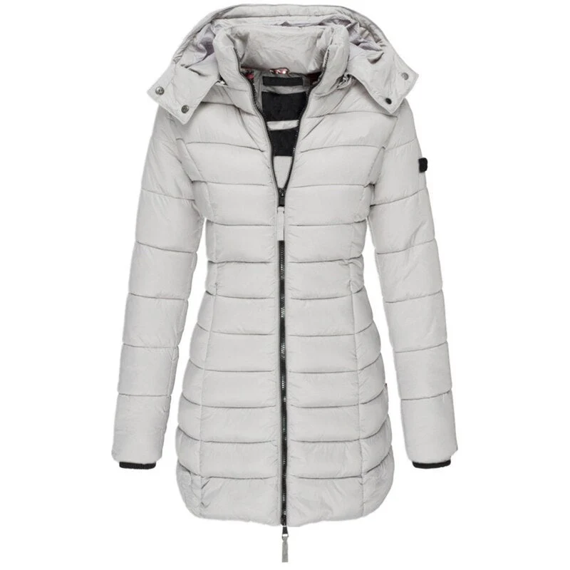 Winterjacke Damen Gefüttert Mit Kapuze | Lang Mit Reißverschluss und Taschen