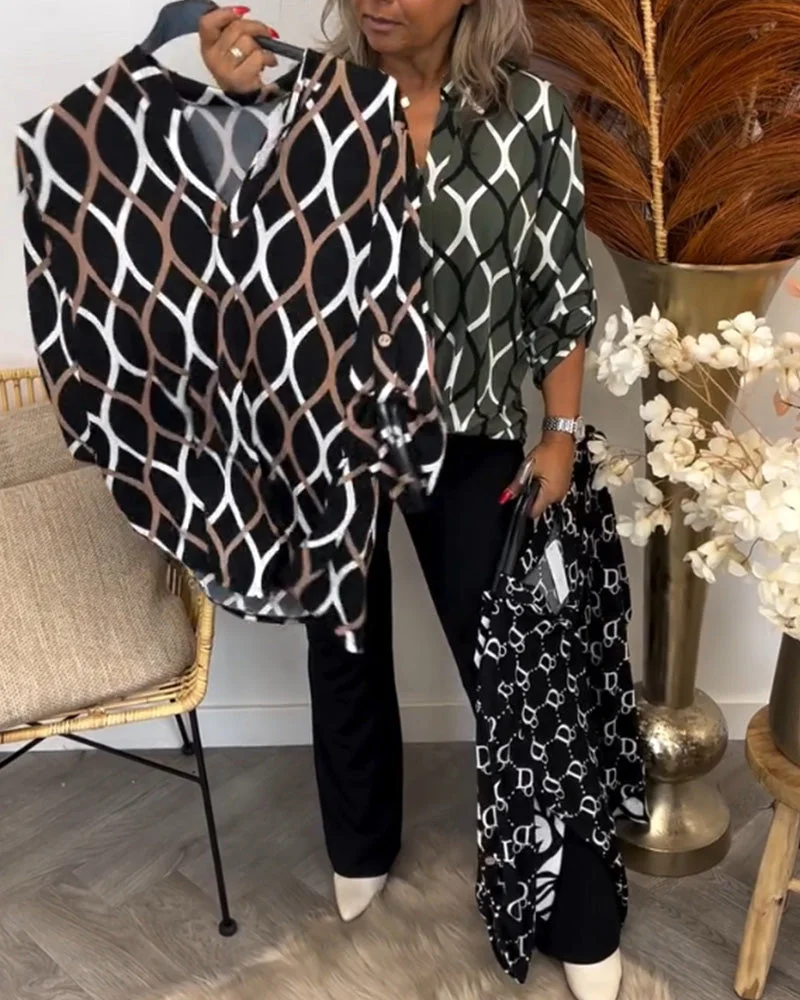 Damenbluse mit Grafischem Muster und Elegantem Schnitt