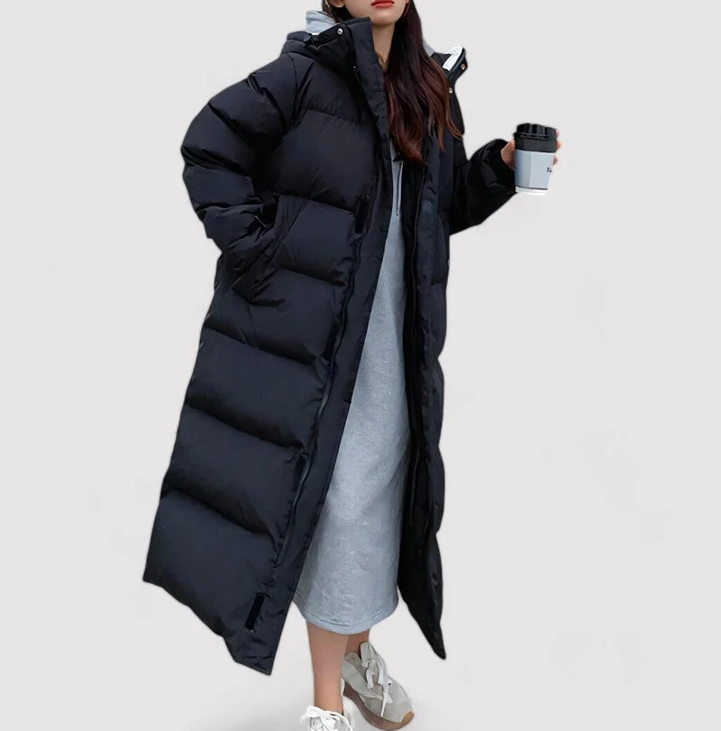 Lange Winter Pufferjacke für Damen mit Kapuze