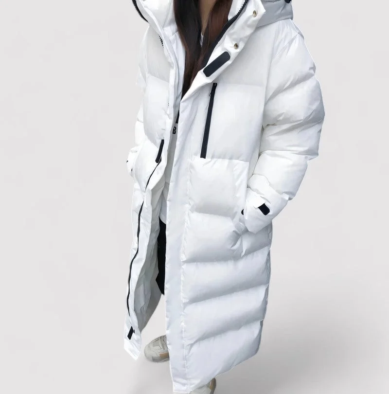 Lange Winter Pufferjacke für Damen mit Kapuze