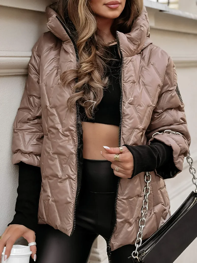Damen Steppjacke mit Kapuze und Reißverschluss