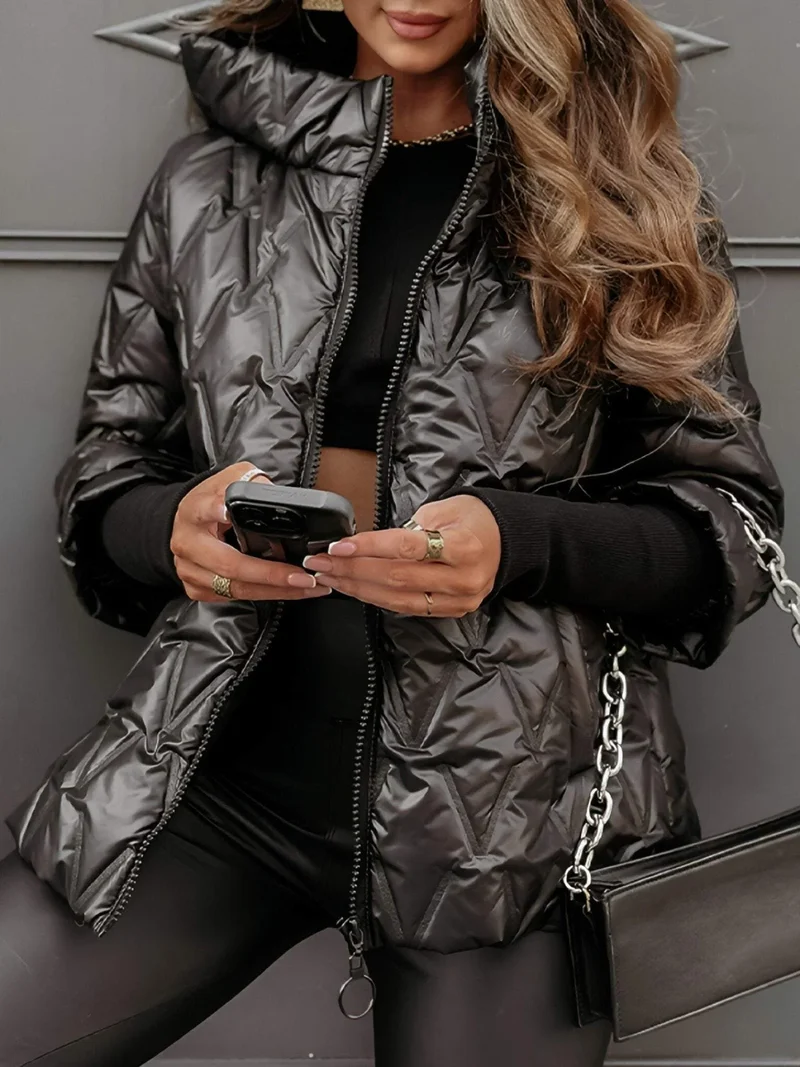 Damen Steppjacke mit Kapuze und Reißverschluss