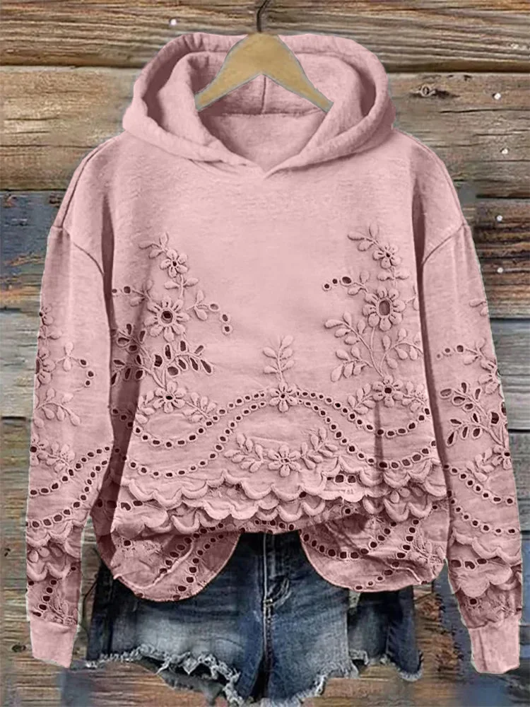 Hoodie mit floraler Stickerei und lässigem Schnitt