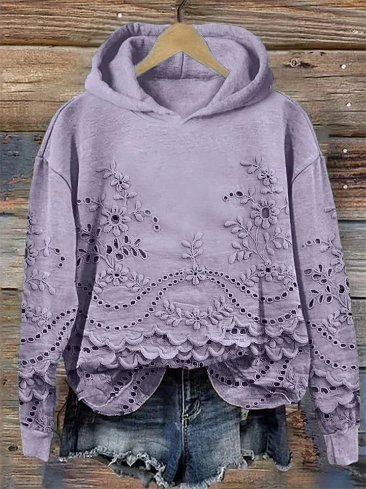 Hoodie mit floraler Stickerei und lässigem Schnitt