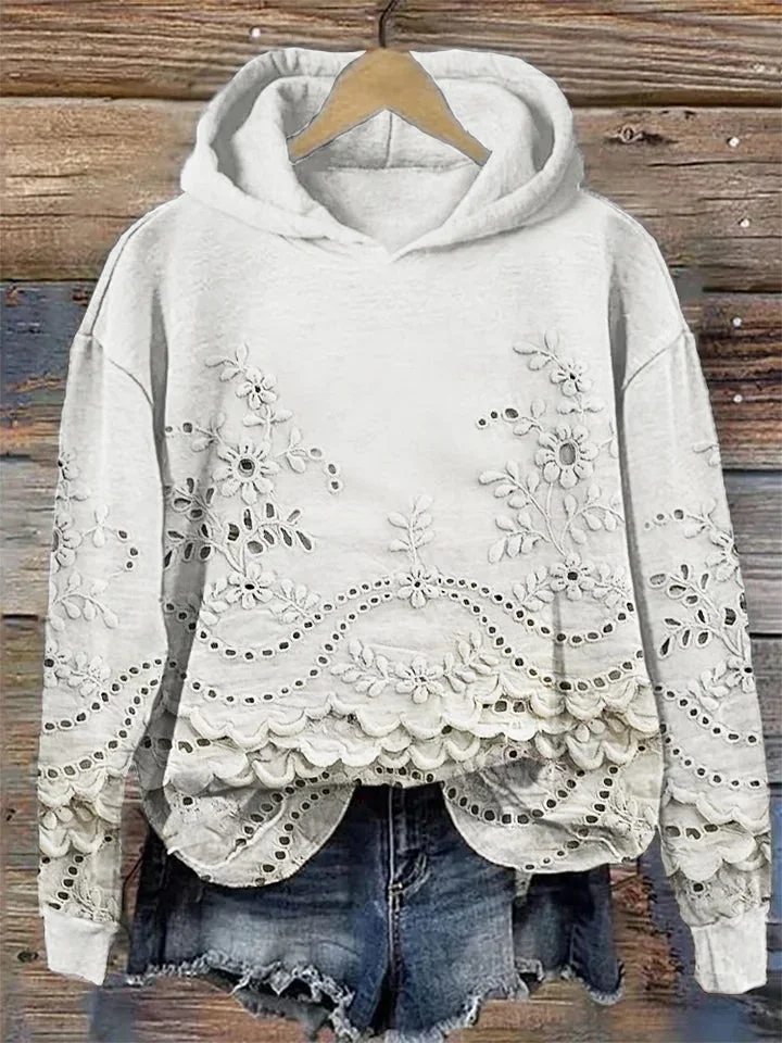 Hoodie mit floraler Stickerei und lässigem Schnitt