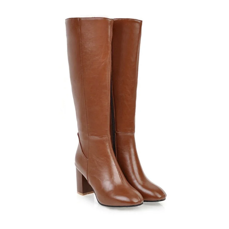 Damen hohe Stiefel mit Blockabsatz und seitlichem Reißverschluss