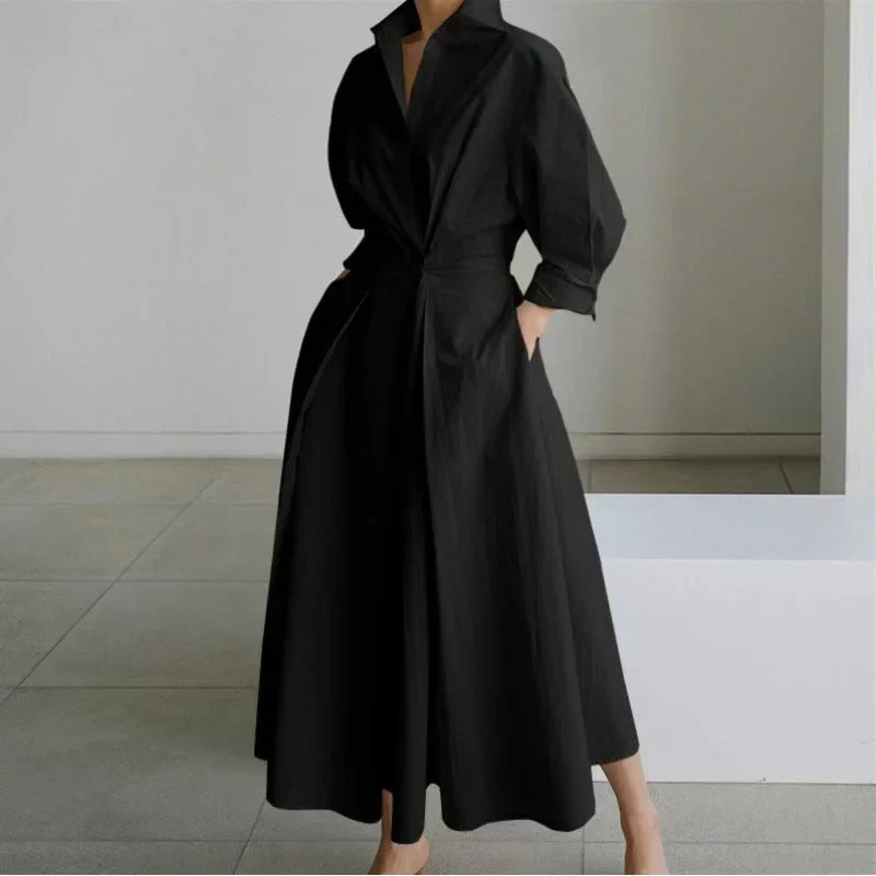 Damen Maxikleid mit Front-Wickelkragen und Musterprint