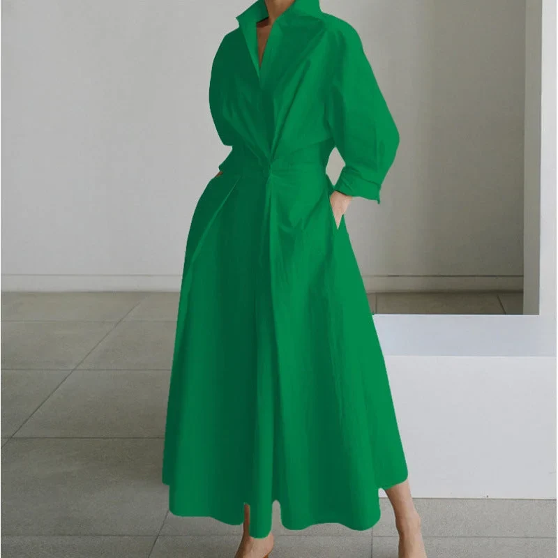 Damen Maxikleid mit Front-Wickelkragen und Musterprint