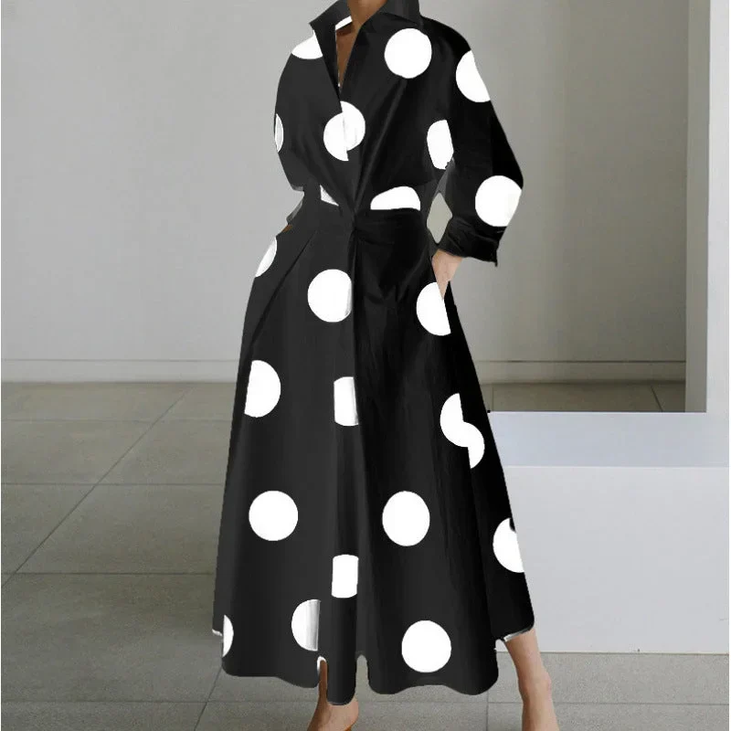 Damen Maxikleid mit Front-Wickelkragen und Musterprint