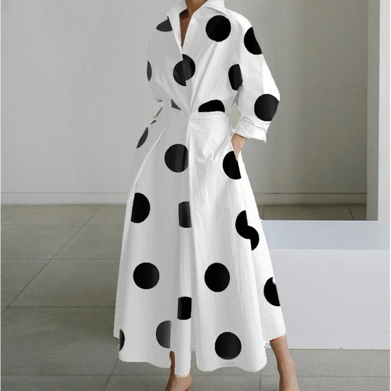 Damen Maxikleid mit Front-Wickelkragen und Musterprint