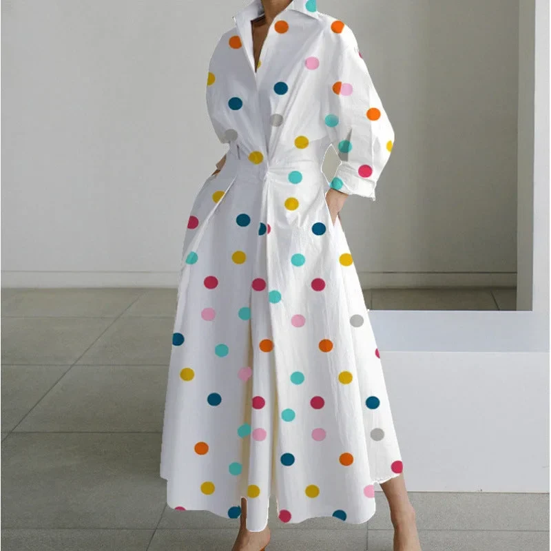 Damen Maxikleid mit Front-Wickelkragen und Musterprint