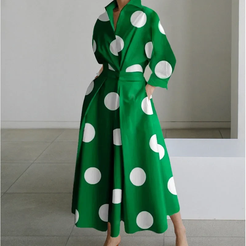 Damen Maxikleid mit Front-Wickelkragen und Musterprint