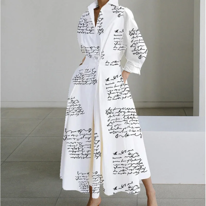 Damen Maxikleid mit Front-Wickelkragen und Musterprint