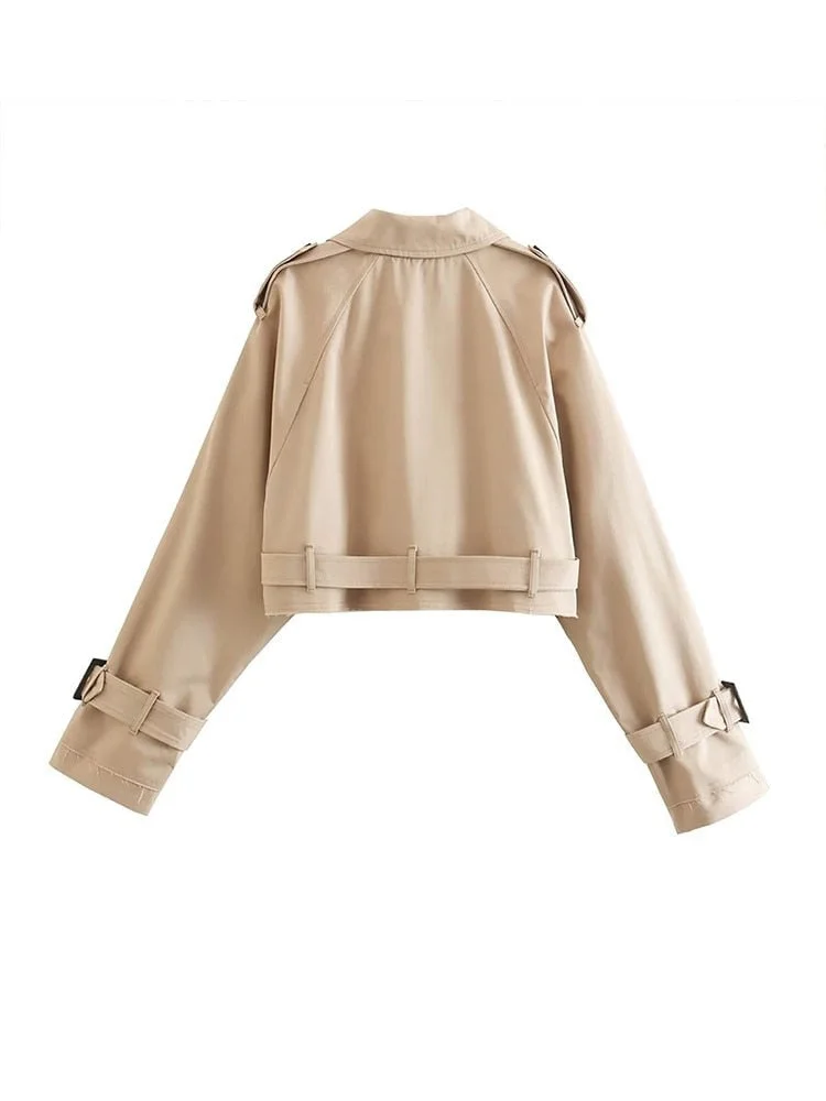 Kurzer Damen Trenchcoat mit Gürtel in Beige