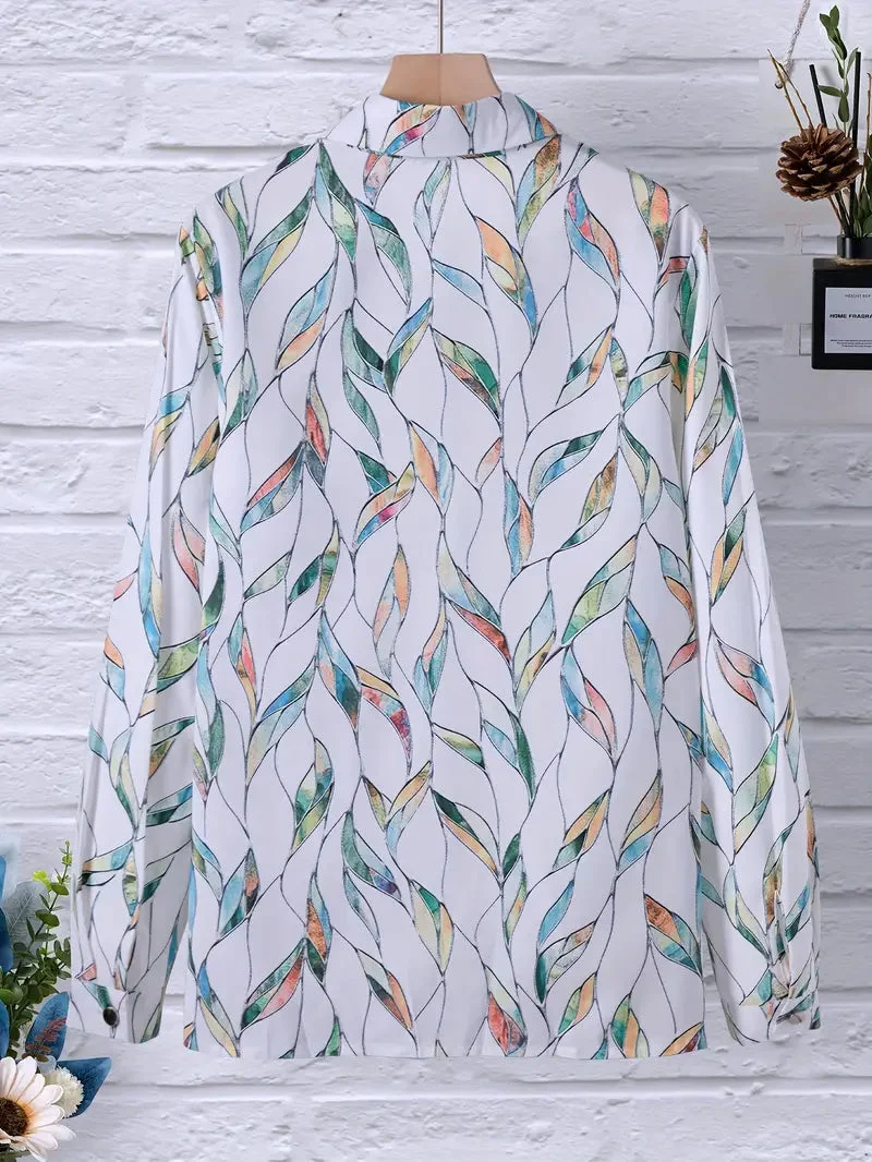 Damen Bluse mit Blattmuster und Dreiviertelärmeln