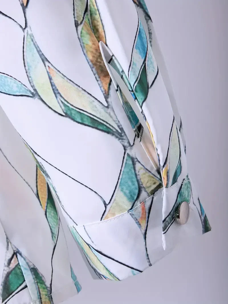 Damen Bluse mit Blattmuster und Dreiviertelärmeln