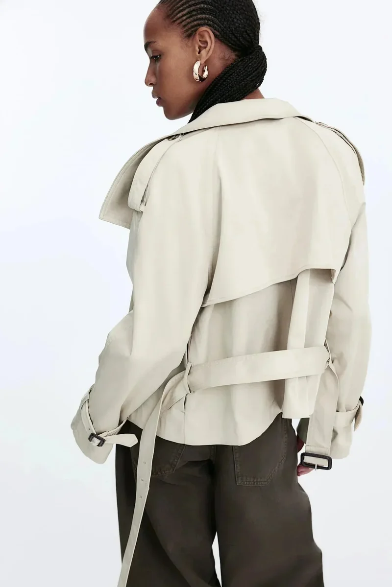 Damen Trenchcoat mit hohem Kragen und Taillengürtel