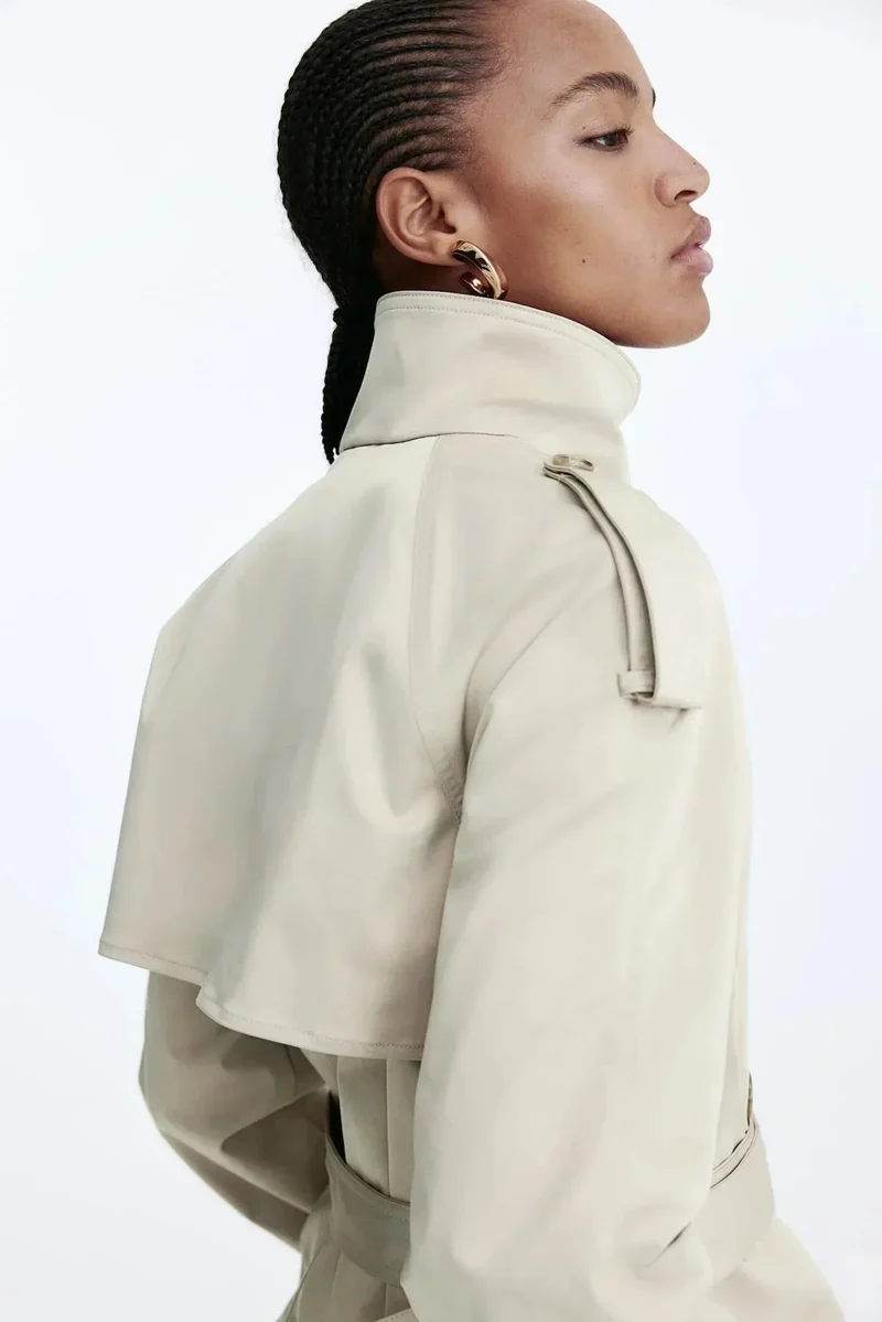 Damen Trenchcoat mit hohem Kragen und Taillengürtel