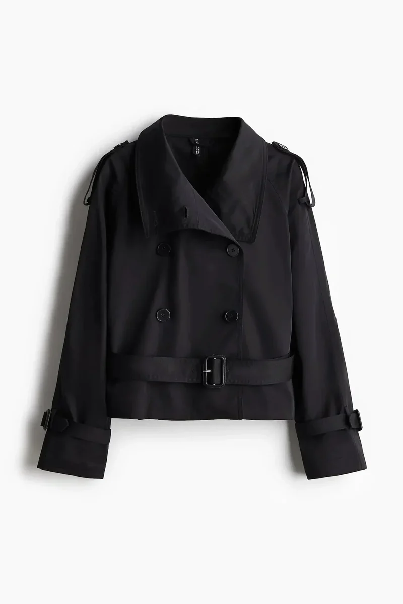 Damen Trenchcoat mit hohem Kragen und Taillengürtel