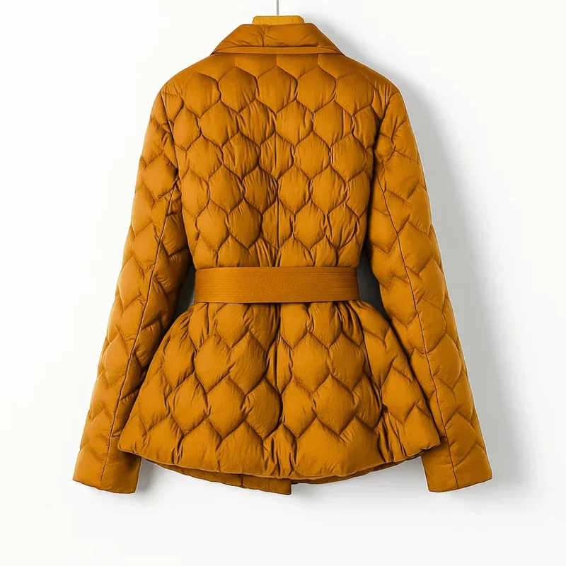 Damen Steppjacke mit Schalkragen und Bindegürtel