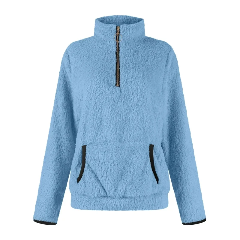 Damen Zipper Pullover mit praktischem Kängurutasche