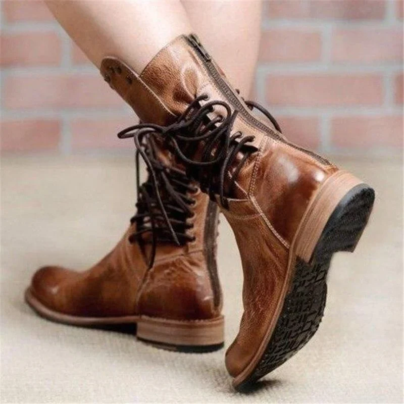 Damen Schnürstiefel mit Nieten und Blockabsatz