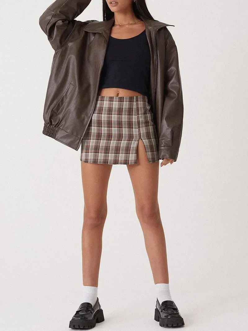 Damen Oversized Bomberjacke aus Kunstleder mit Reißverschluss