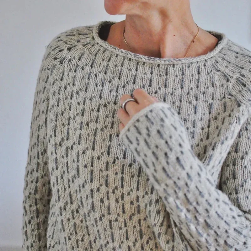Damen Rundhals Strickpullover mit geripptem Saum und Bündchen